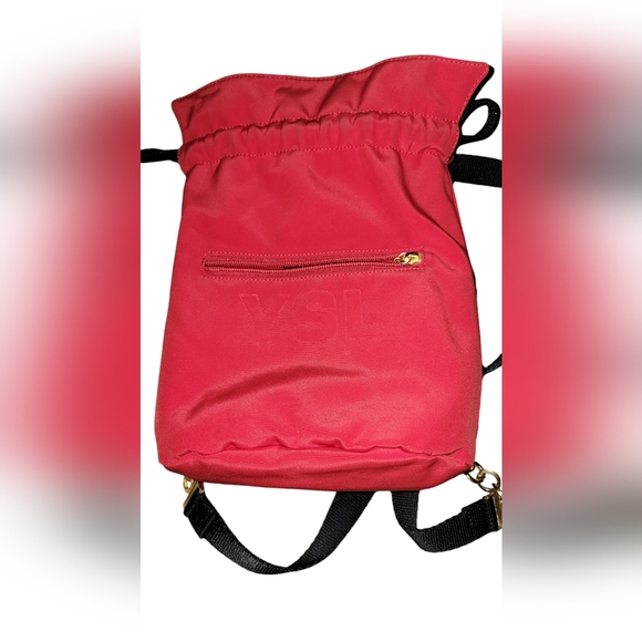 VTG Yves Saint Laurent YSL Reversible Nylon Drawstring Backpack w/COA - Picture 8 of 11